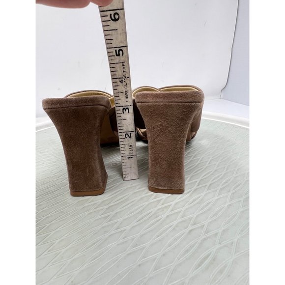 42 Gold Saldana Kid Suede Sandal Womens 6 Open Toe Criss Cross Strap Tan - Picture 6 of 9